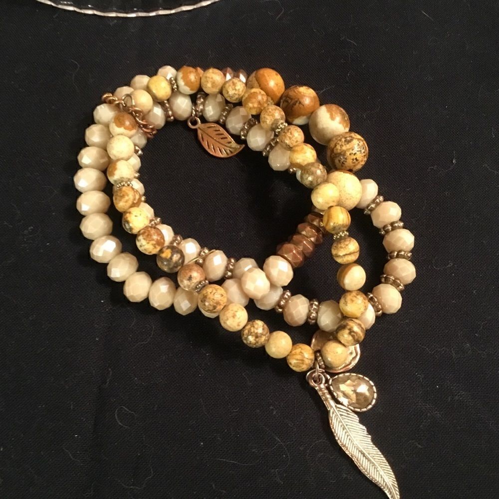Three Strand Copper & White Stretch Bracelet - Picture 3 of 5